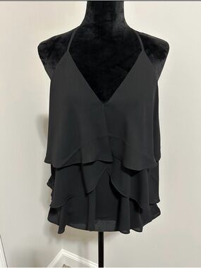 Express Black Tiered Ruffle V-Neck Cami